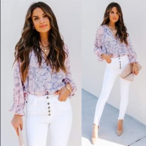 NWT LOVESTITCH FLORAL TEXTURED BLOUSE - Picture 1 of 3